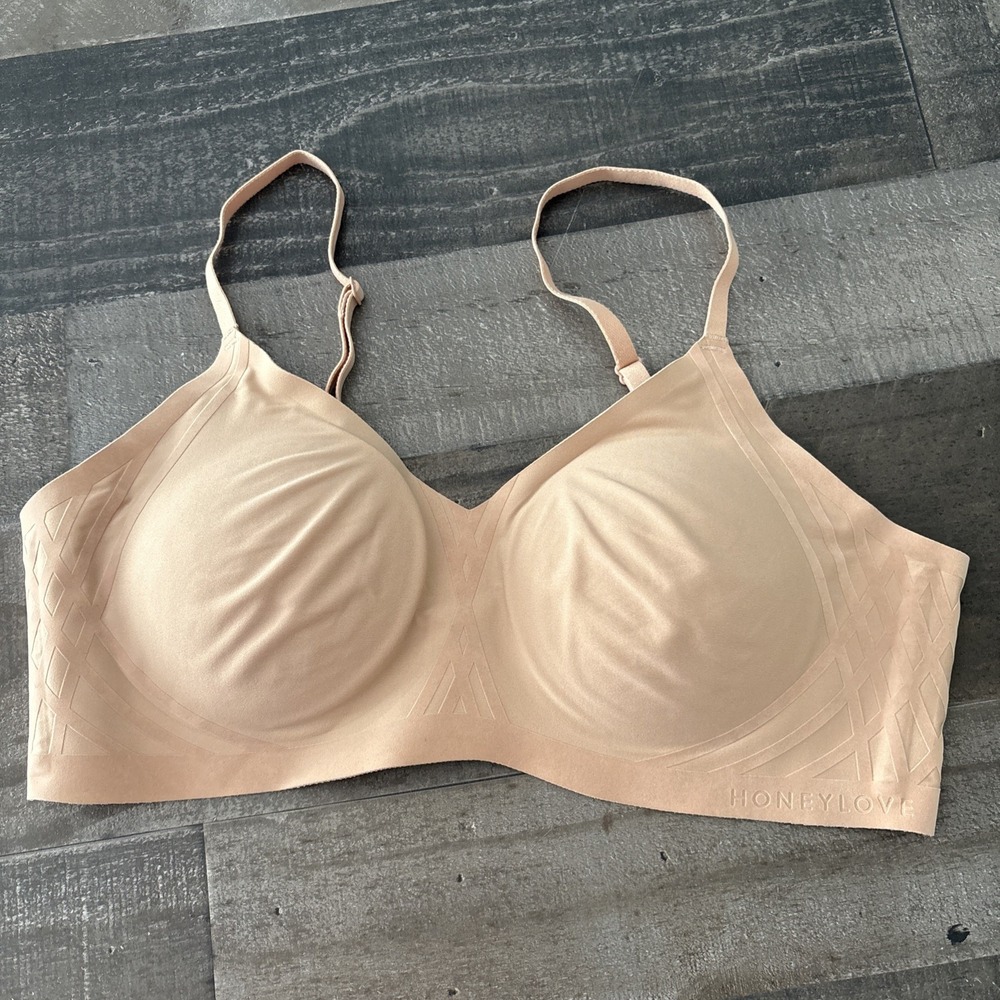 Honeylove Bra Sand Silhouette Wireless Remove Pads Back SZ Medium 36 B/C
